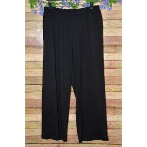 Modern Works Ladies L Black Ribbed Casual Pull On Pants Pockets Wide Leg Comfy